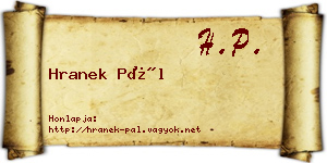 Hranek Pál névjegykártya